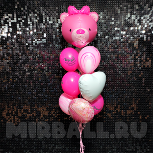 Фонтан из 10 шаров с фольгированными сердцами "Мишкины трусишки"