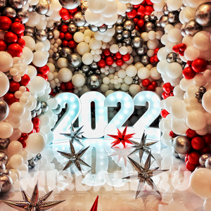 Фотозона на новый год со светящимися цифрами и звездами